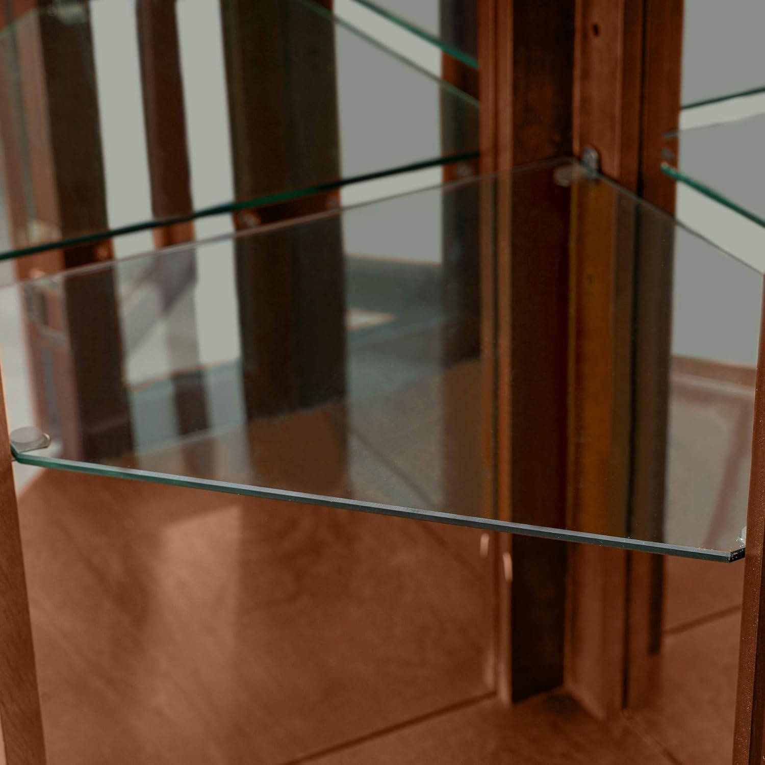 Walnut Corner Curio Cabinet with Glass Doors and Shelves, 70.25" Height V80144