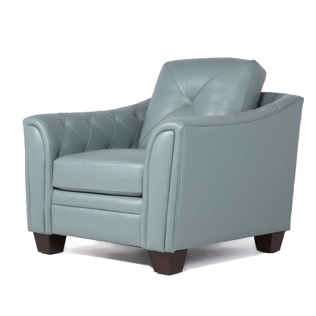 Home Square 2 Piece Tufted Leather Accent Chair Set in Spa Blue W894524