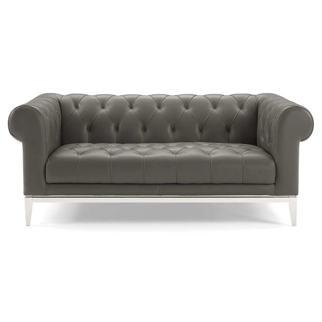 Pemberly Row Leather Button Tufted Chesterfield Loveseat Gray Y896217