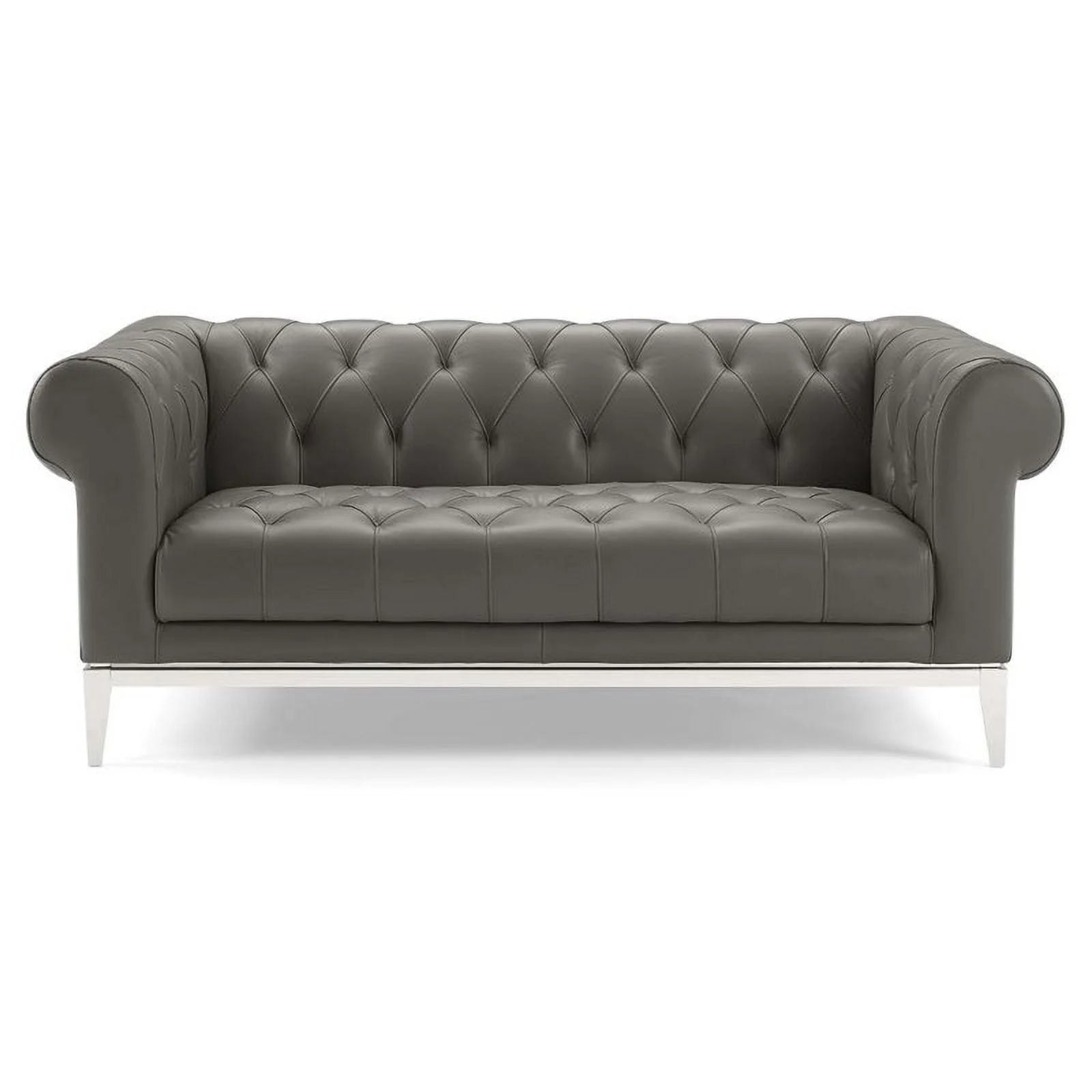 Pemberly Row Leather Button Tufted Chesterfield Loveseat Gray Y896217