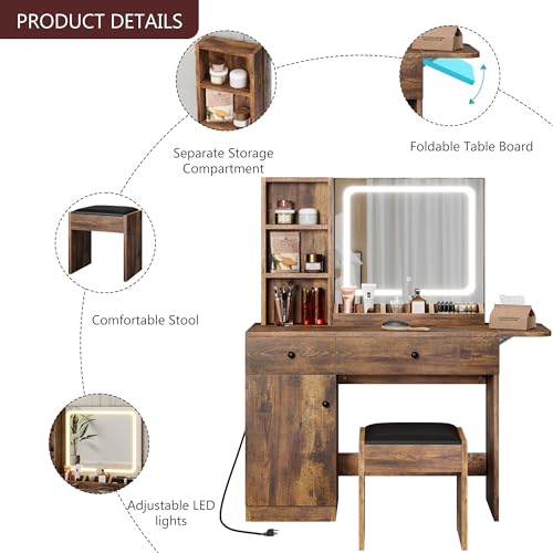IDEALHOUSE Vanity Desk with Mirror and Lights, White N6420