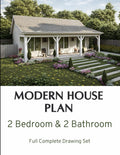 Modern 2 Bedroom & 2 bath room tiny House plan with 860 square feet: Full Complete Drawing Set