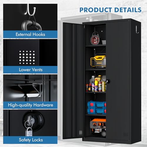 Qiaoxuan Metal Garage Storage Cabinet with 2 Doors and 4 Adjustable Shelves I354