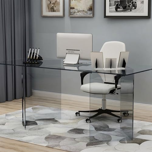 Minimalist Tempered Glass Office Desk with Acrylic Legs N3454