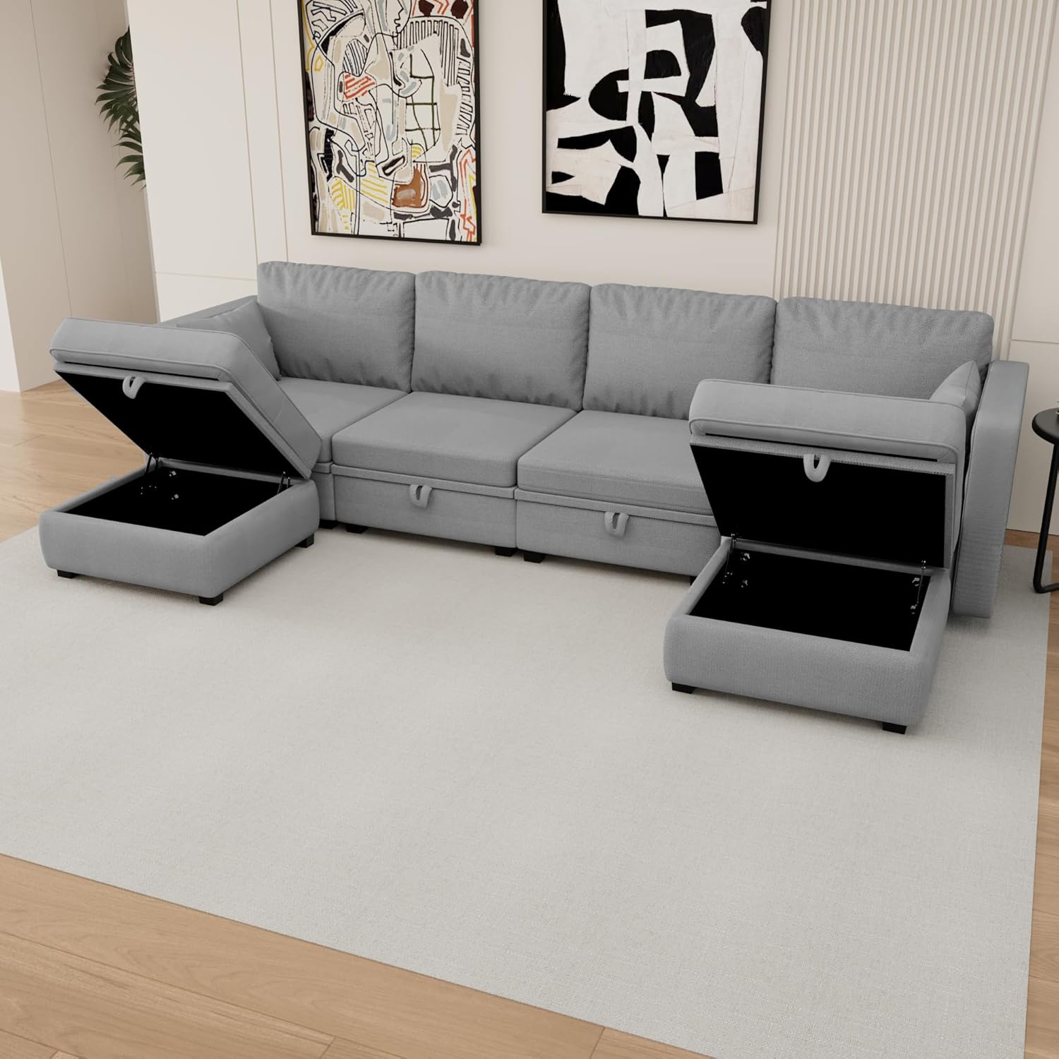 UBGO Modular Sectional Sofa with Storage, U-Shape, Gray L96247