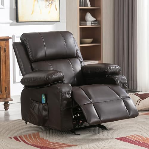 Heated Leather Rocking Recliner Chair with Massage for Adults, Brown O3559