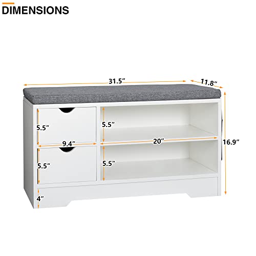 WellFurGeer Shoe Bench Entryway with Storage, Cushion, Brown + Gray N641800