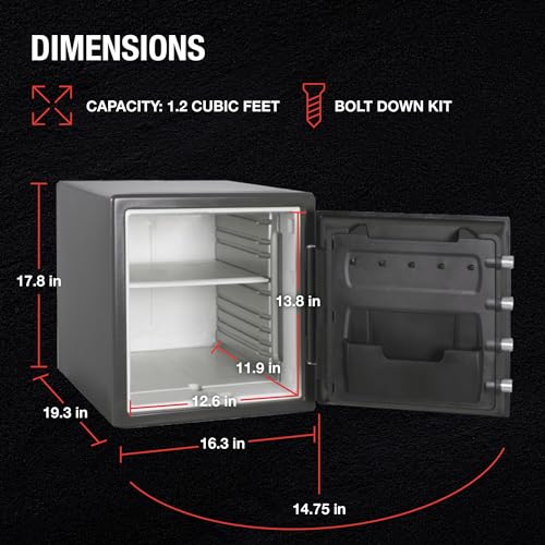 SentrySafe Fireproof Waterproof Steel Safe with Dial Combination Lock, Black W917