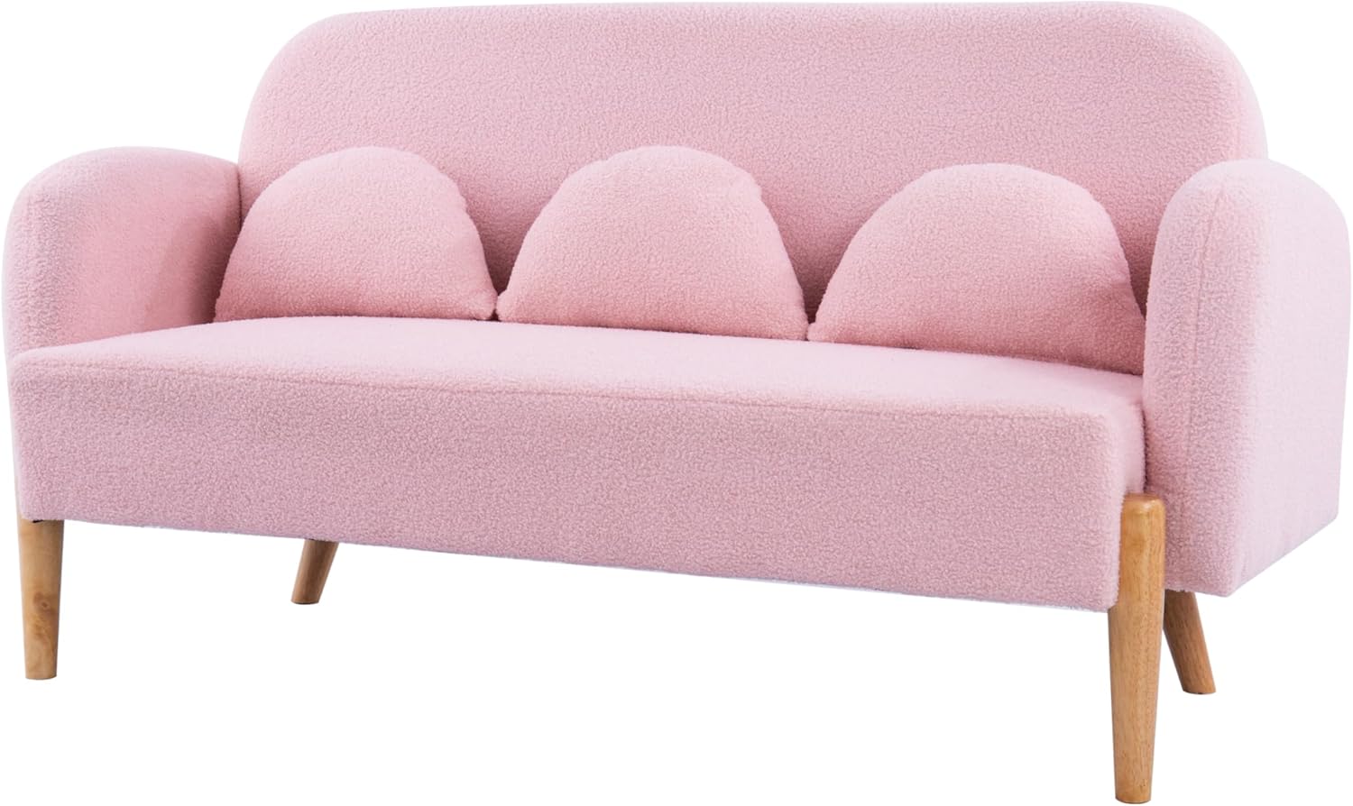 Mid Century Modern Teddy Velvet Sofa Loveseat with 3 Lumbar Pillows, Pink G54785