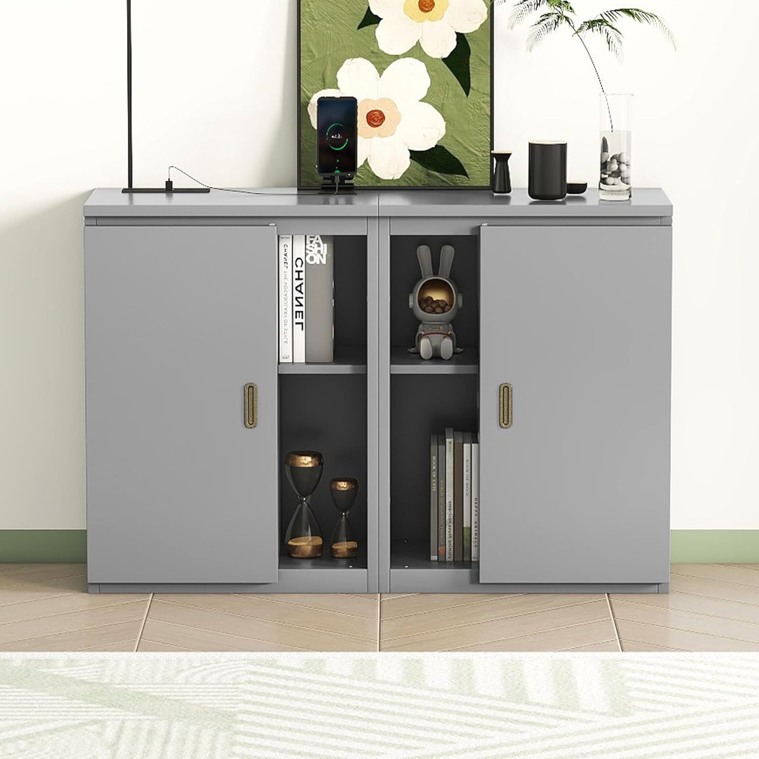 UBGO Queen Murphy Bed with Storage Shelves and USB Ports, Gray C34995