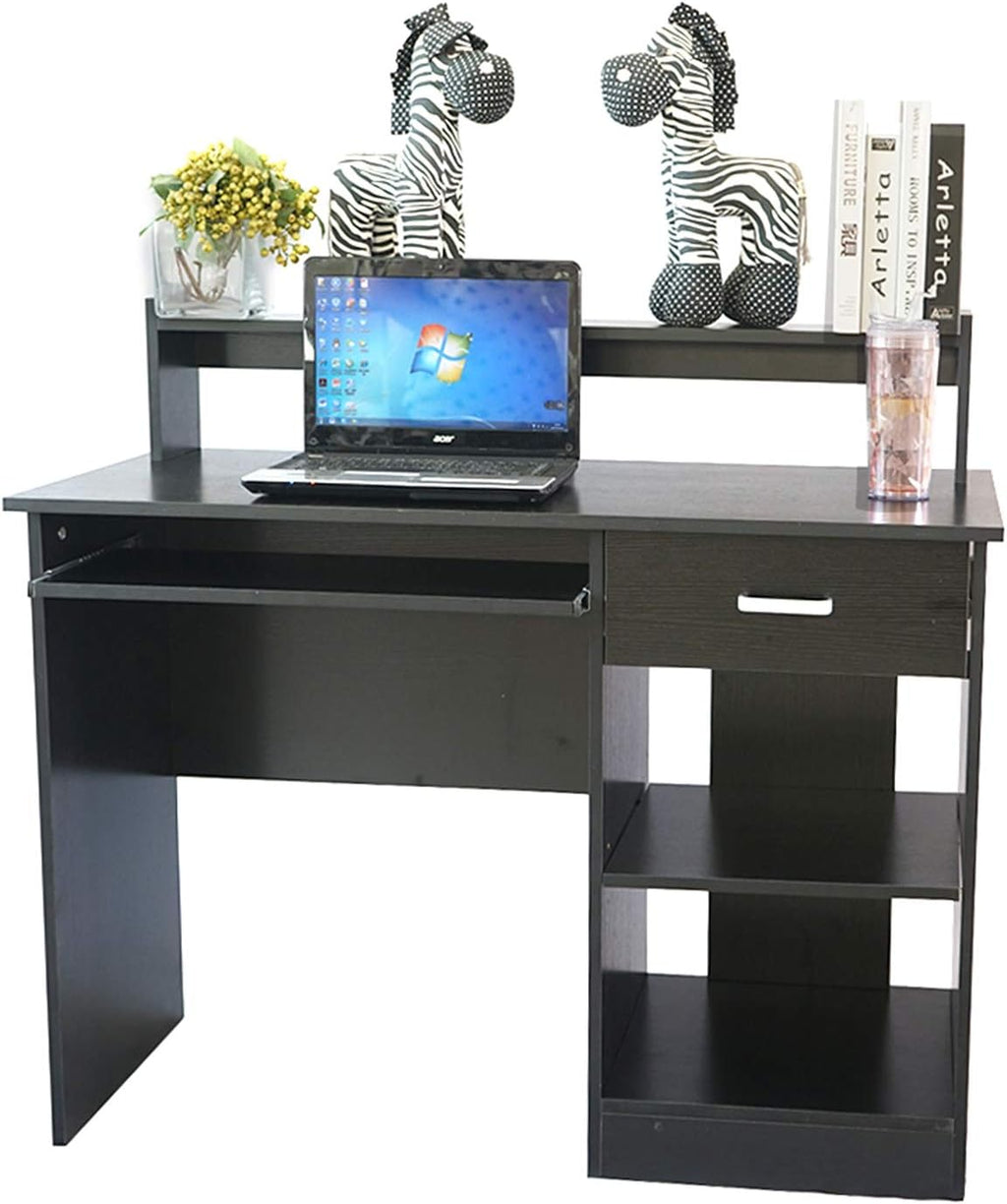 Black Computer Desk with Keyboard Tray and Drawer for Home Office T14048