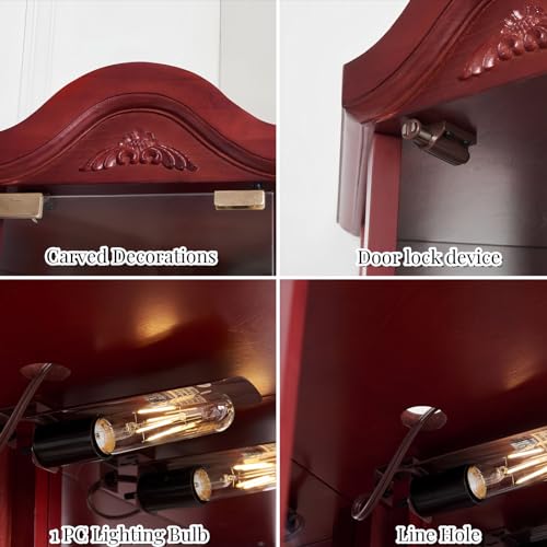 Cherry Glass Display Cabinet with Wooden Flower Carving H588198