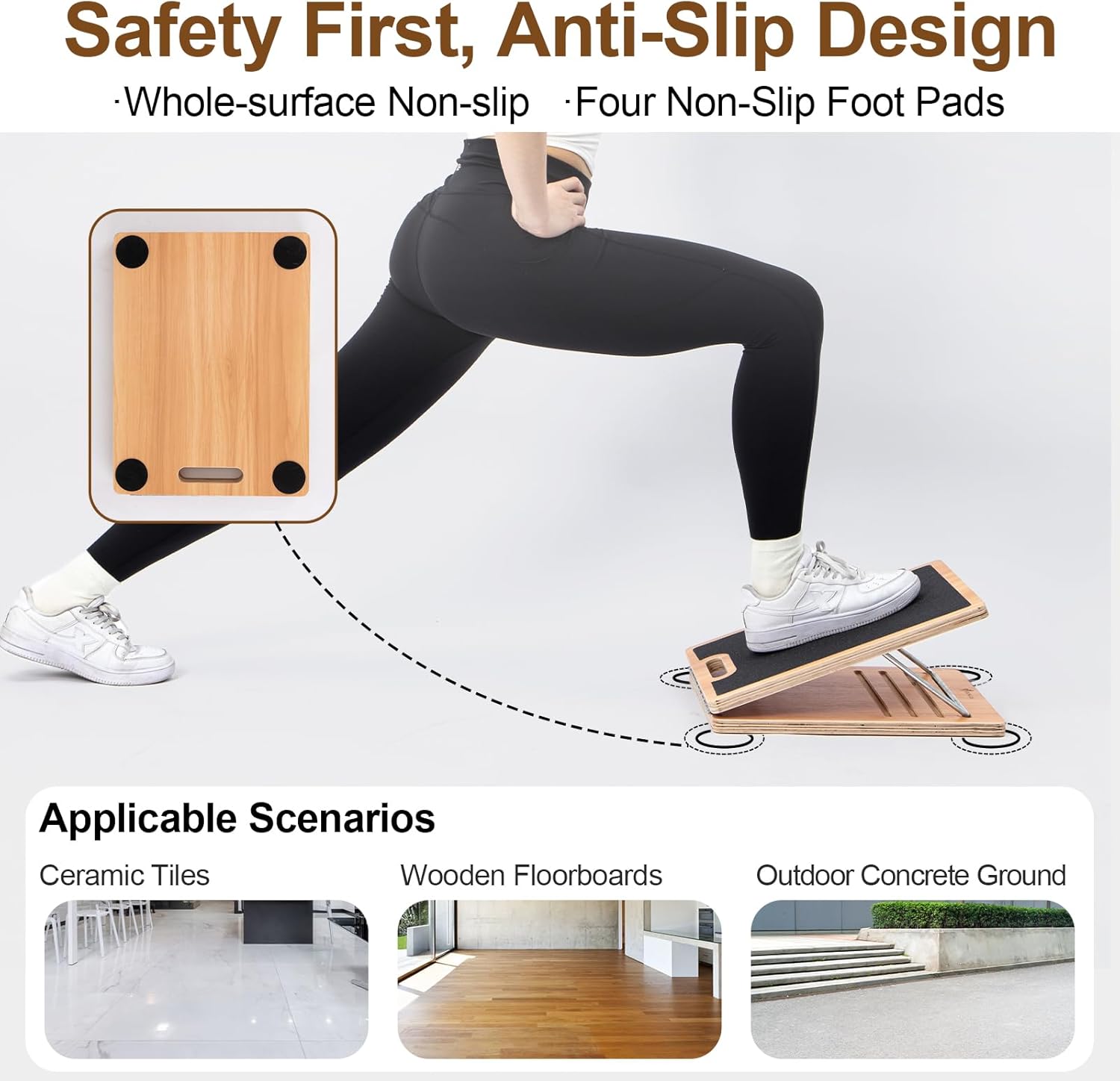 StrongTek Portable Wooden Slant Board for Calf Stretching, Adjustable, Non-Slip, 350 LBS Capacity Q69391