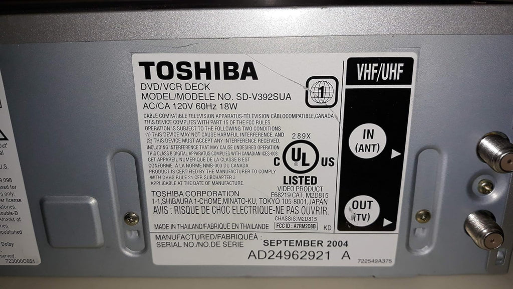 Toshiba SD-V392 DVD/VCR Combo, Silver H3886