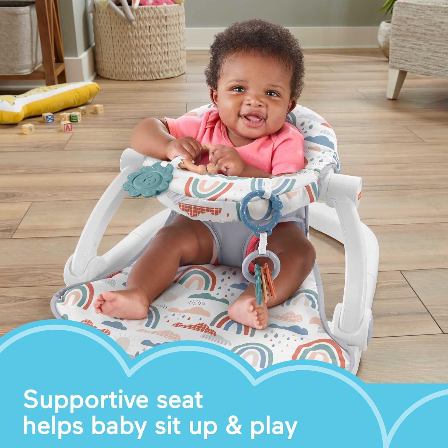 Fisher-Price Sit-Me-Up Floor Seat with Developmental Toys, Rainbow Sprinkles N563787