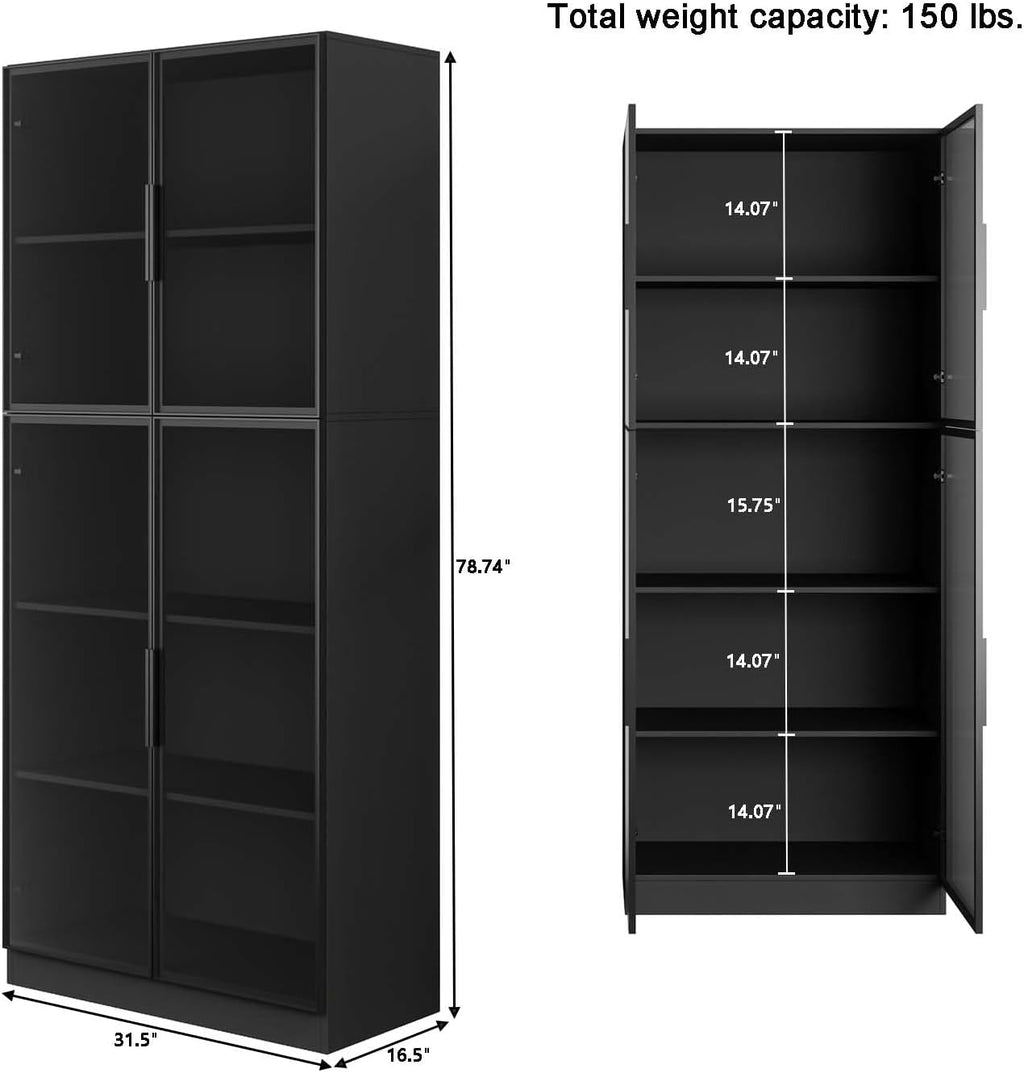 Wooden Display Cabinet with Glass Doors and LED Light, Black K527