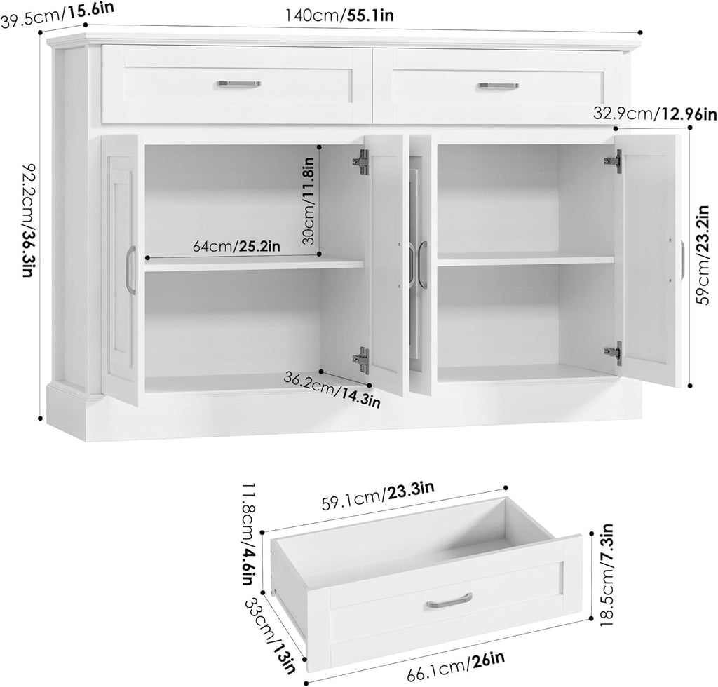 Farmhouse Sideboard Buffet Cabinet with Storage, 55.1" W2086