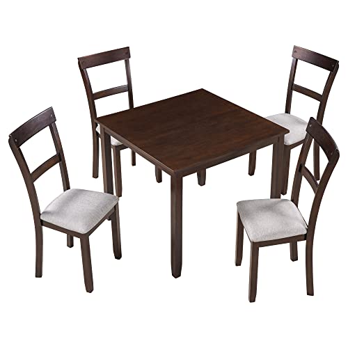 Merax 5-Piece Dining Table Set with 4 Upholstered Chairs, Espresso R31163