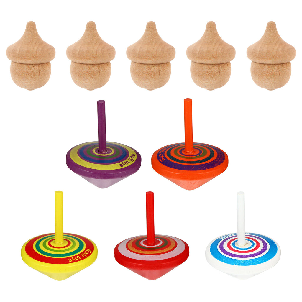 BESTONZON 10pcs Wooden Funny Tops Toy for Toddlers V82130