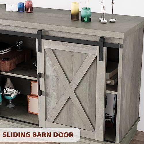 IDEALHOUSE Farmhouse TV Stand for 65 Inch TV with Sliding Barn Doors, White U78240