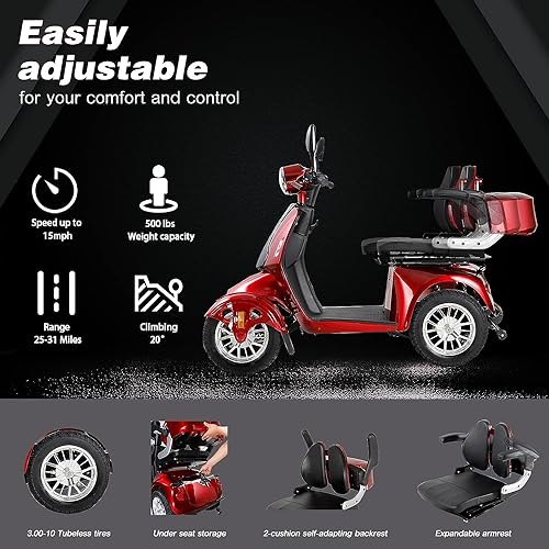 ccko Folding Mobility Electric Scooter 60V 800W for Adults, 4 Wheel, Red W907