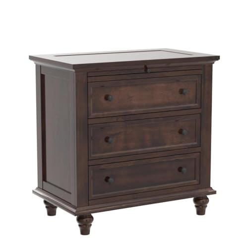 Knocbel 3-Drawer Nightstand with Pull-Out Tray, Wooden Bedside Table, Blue S82972