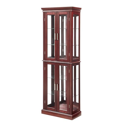 Lighted Glass Display Cabinet with Adjustable Shelves & Mirrored Back I4104