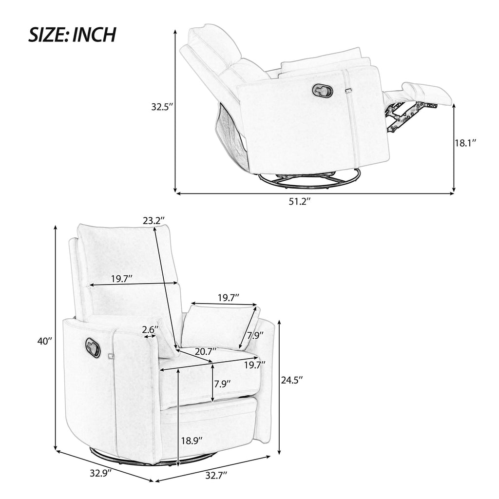 BedLuxury Swivel Recliner Chair with Two Removable Pillows, Beige N329842