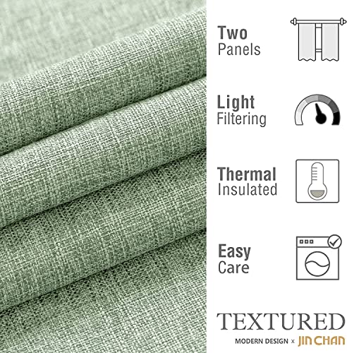 jinchan Faux Linen Curtains Sage Green 84 Inches Rod Pocket 2 Panels H544