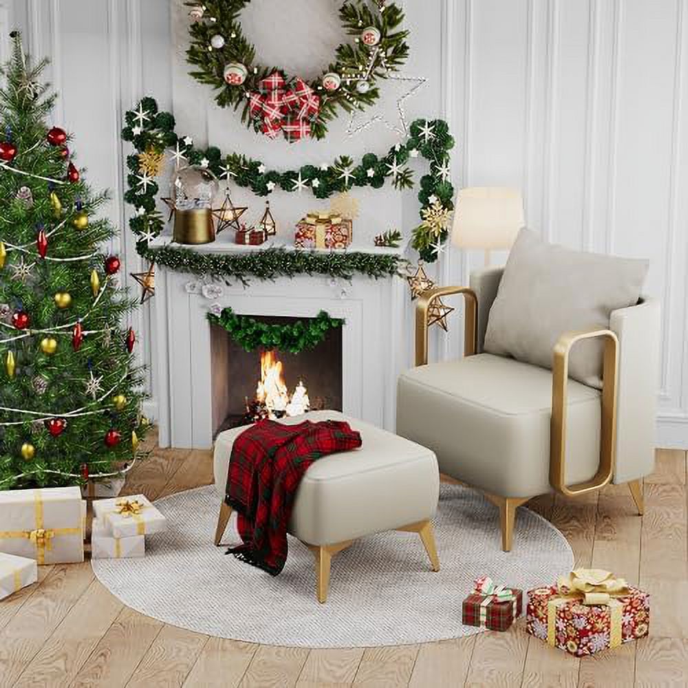NLIBOOMLife Accent Chair with Ottoman Faux Leather Modern Living Room Armchair S42017