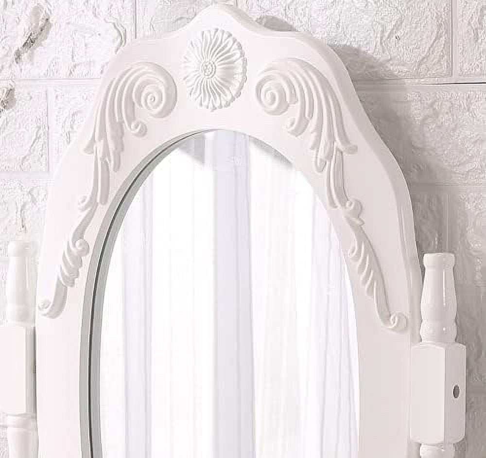 Vanity Mirror Table Set with Stool, White Dressing Table G81513