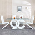 70 inch Glass Dining Table for 8, Modern Clear Tempered Glass Dining Room Table with Golden Stainless Steel Pedestal, Large Rectangular Glass Kitchen Table for Dining Room Dinner Office