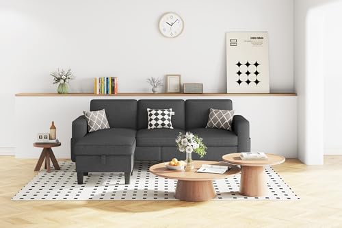 Convertible Sectional Sofa Couch, Beige L-Shaped with Storage Ottoman B918