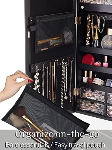 LUXFURNI Mirror Jewelry Cabinet with LED Lights, Lockable Storage, White B723072