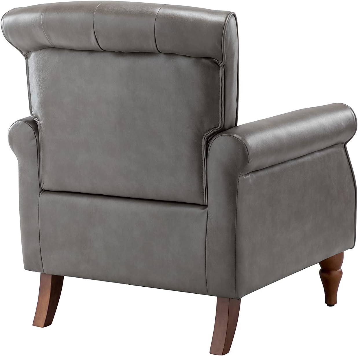 Faux Leather Accent Chair with Solid Wood Legs, Grey H35573