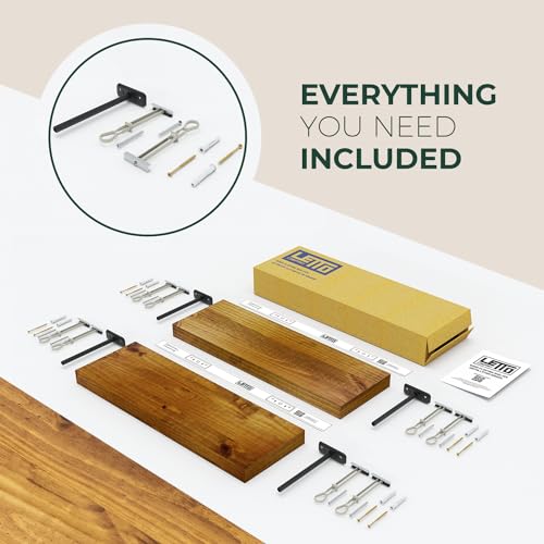 Letto Solid Wood Floating Shelves Set of 2, Honey Oak T9286