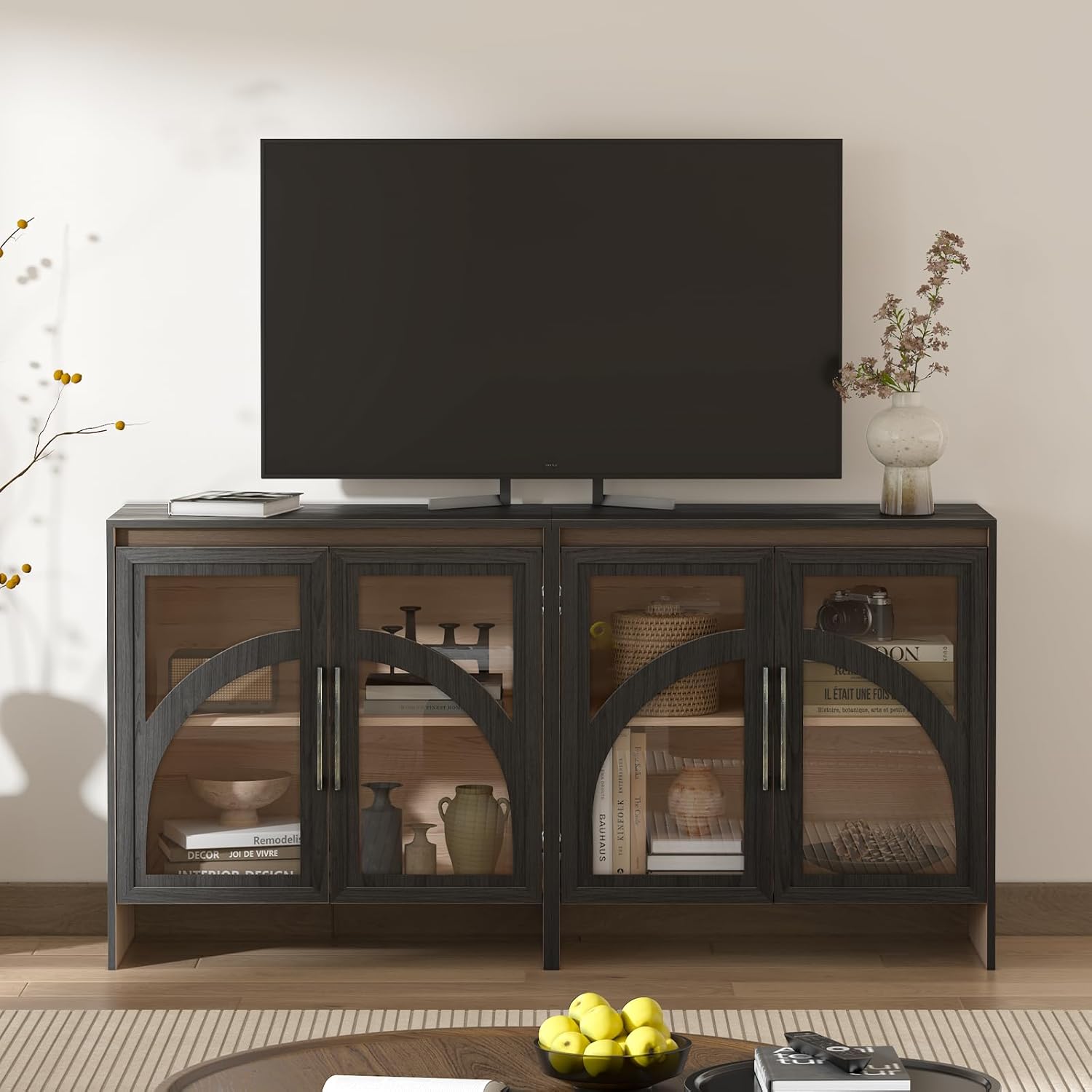 Modern Accent Cabinet with Glass Door and Adjustable Shelf, Black A831