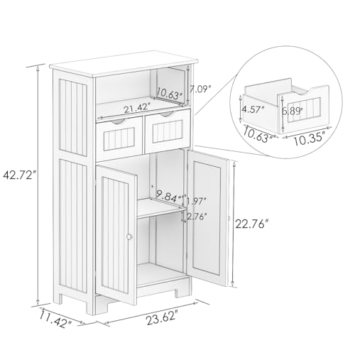 Modern Bathroom Floor Cabinet with 2 Doors and 1 Drawer, White E91459