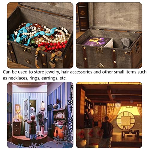 Vintage Wooden Treasure Chest Box with Lock, Grey D118981