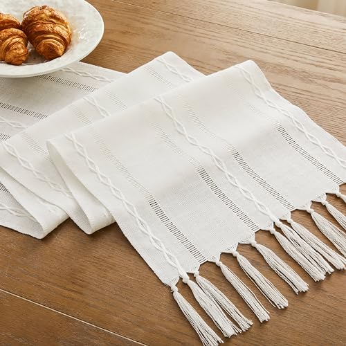 Hemstitched Farmhouse Table Runner, Charcoal 13x72 Inch, Cotton Linen H4673