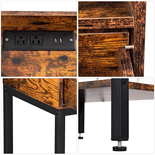 Lerliuo Nightstands Set of 2 with Charging Station, 3-Tier End Side Table with Storage Drawer, Oak Grey M155