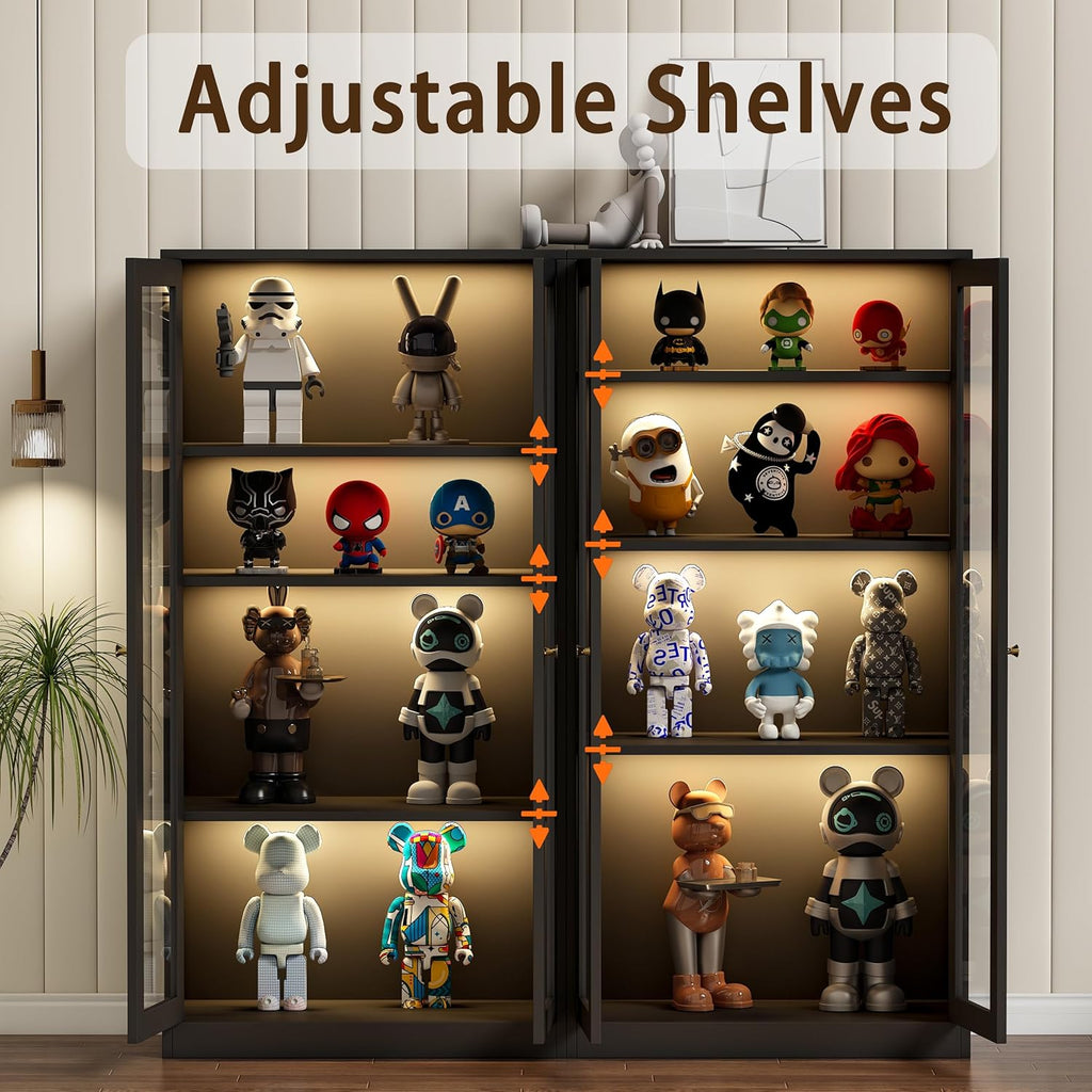 63'' Glass Display Cabinet with LED Light and Adjustable Shelves A261714