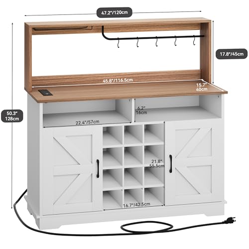 YITAHOME 47" Farmhouse Buffet Cabinet with Storage and Power Outlet, Black Oak Q2156