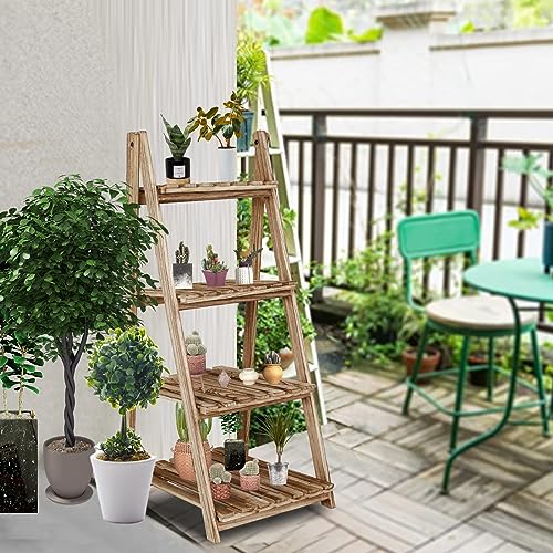 4-Tier Wood Ladder Shelf for Living Room, Home Office I3917