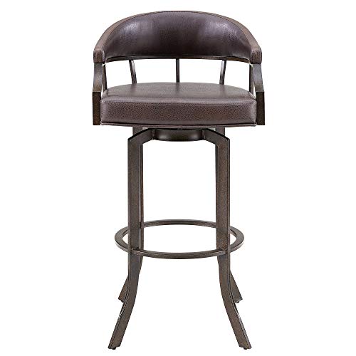 Armen Living Edy Faux Leather Swivel Barstool, 26" Counter Height, Brown F61823