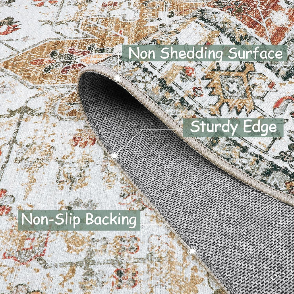 Moynesa Ultra-Thin Vintage Area Rug 6x9, Washable Low Pile Carpet K53642