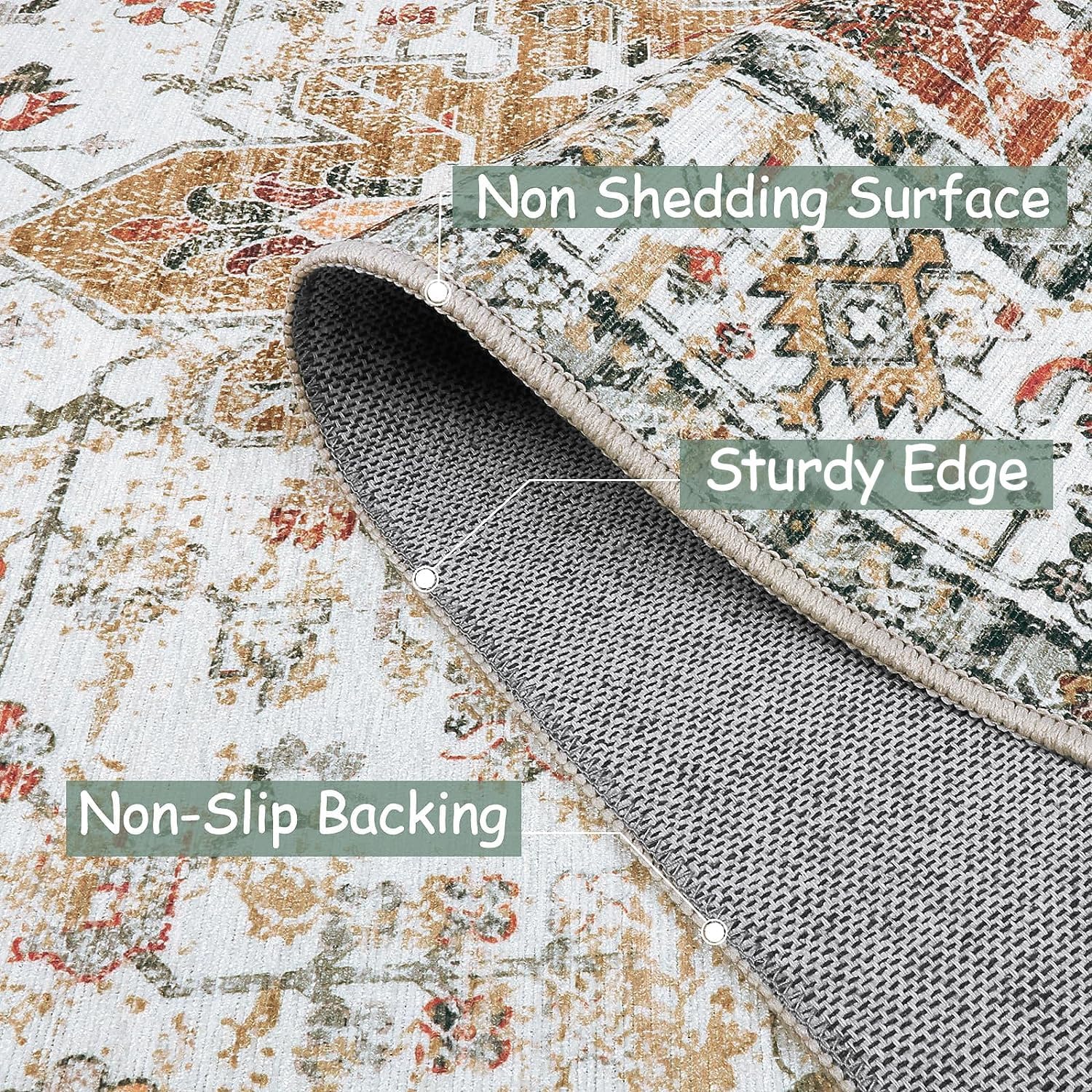 Moynesa Ultra-Thin Vintage Area Rug 6x9, Washable Low Pile Carpet K53642