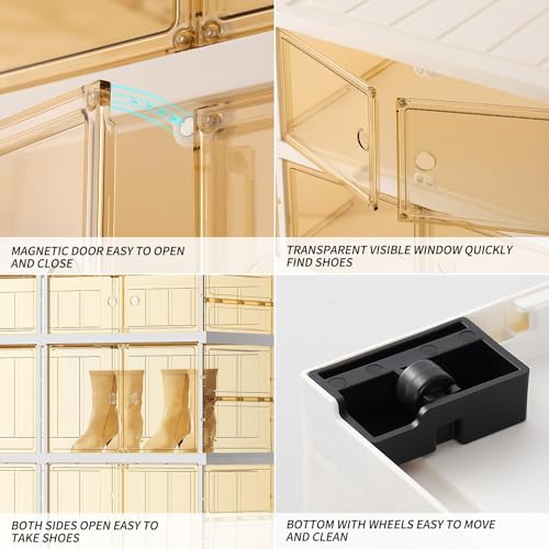 6-Tier Foldable Shoe Rack for Closet Entryway, Stackable Clear Storage Boxes D83091