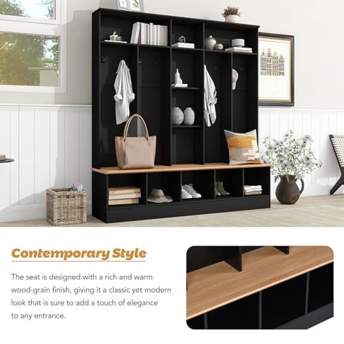 Hall Tree with Shoe Storage Bench and Coat Rack U6425