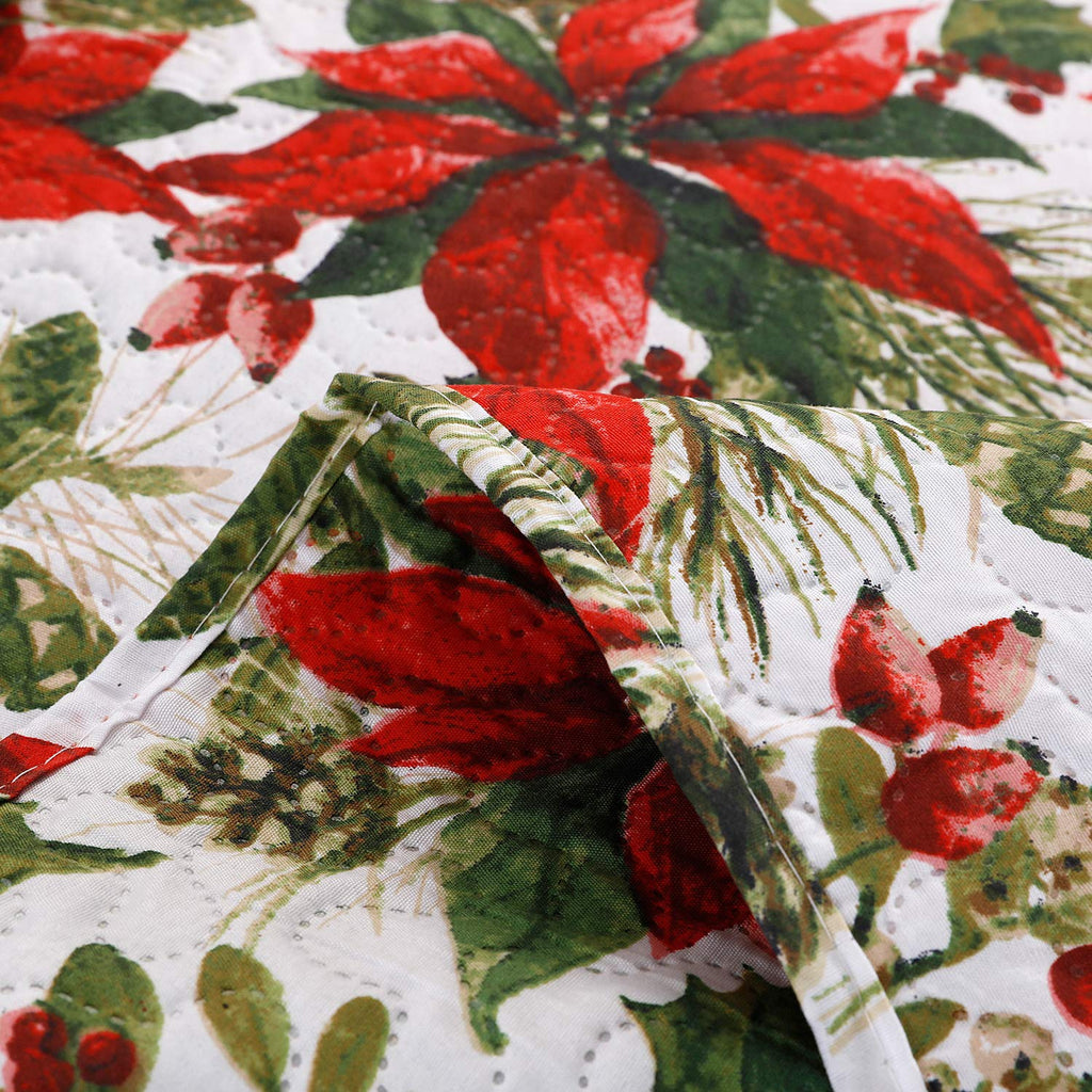 Christmas Quilt Set King Size Poinsettia Floral Bedspread Coverlet with Pillow Shams D24015